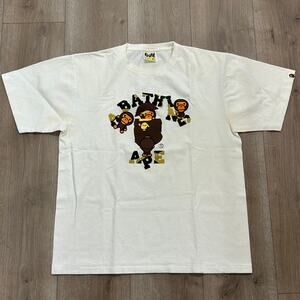 BAPE A Bathing Ape Camo College Milo Tee White/Green size XL B2